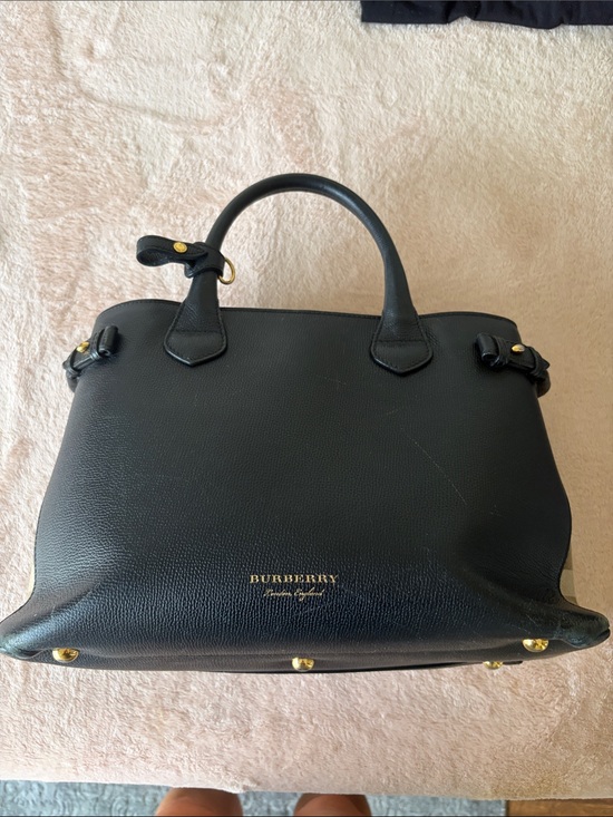 Burberry Handbags - Burberry Black Leather Structured Top-Handle Tote with Gold Hardware
